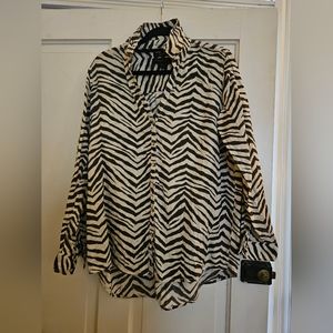 TAHARI Linen Zebra Print Shirt